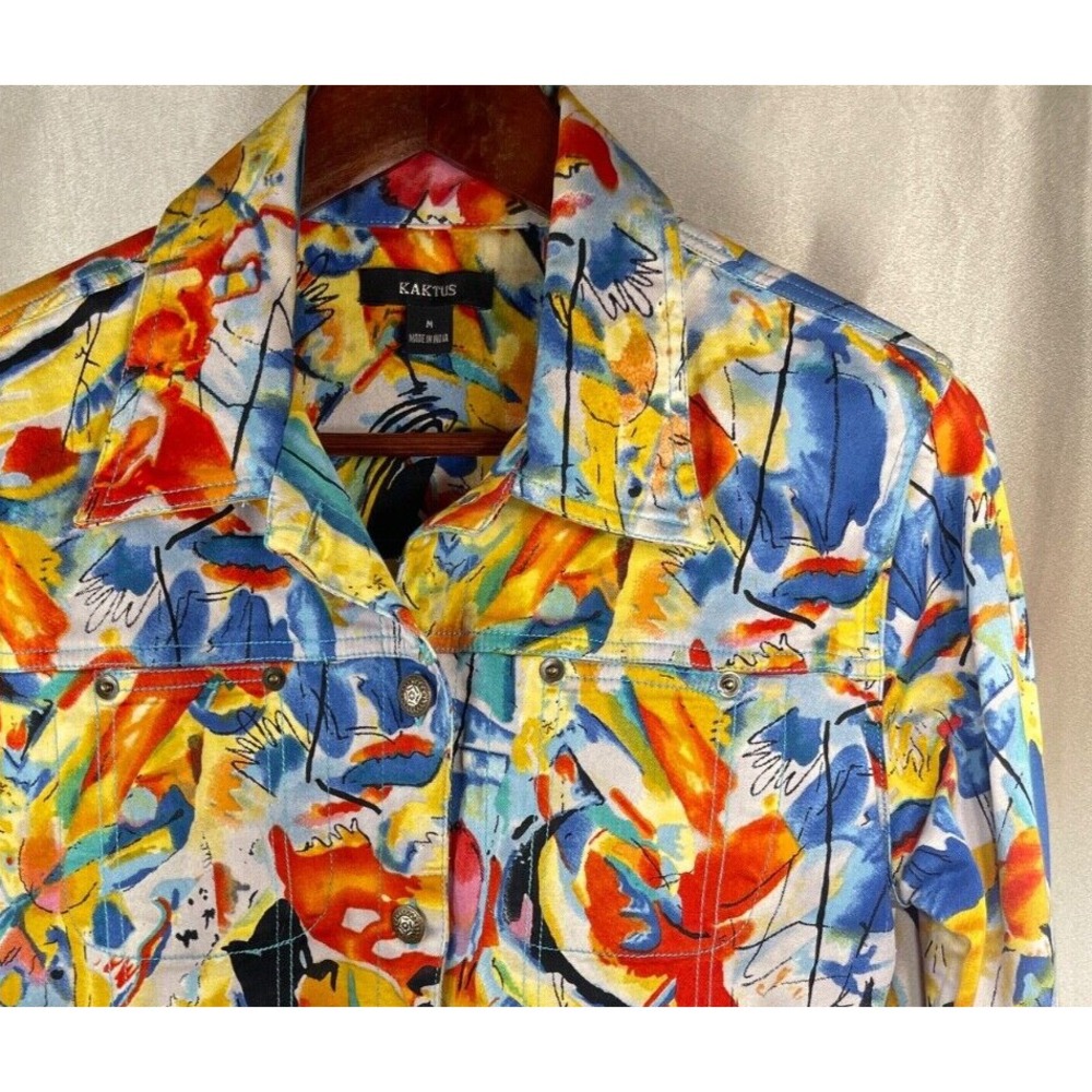 Kaktus Spring Picasso/Abstract Paint Art Button Jacket/Coat/Blazer Womens  Sz M